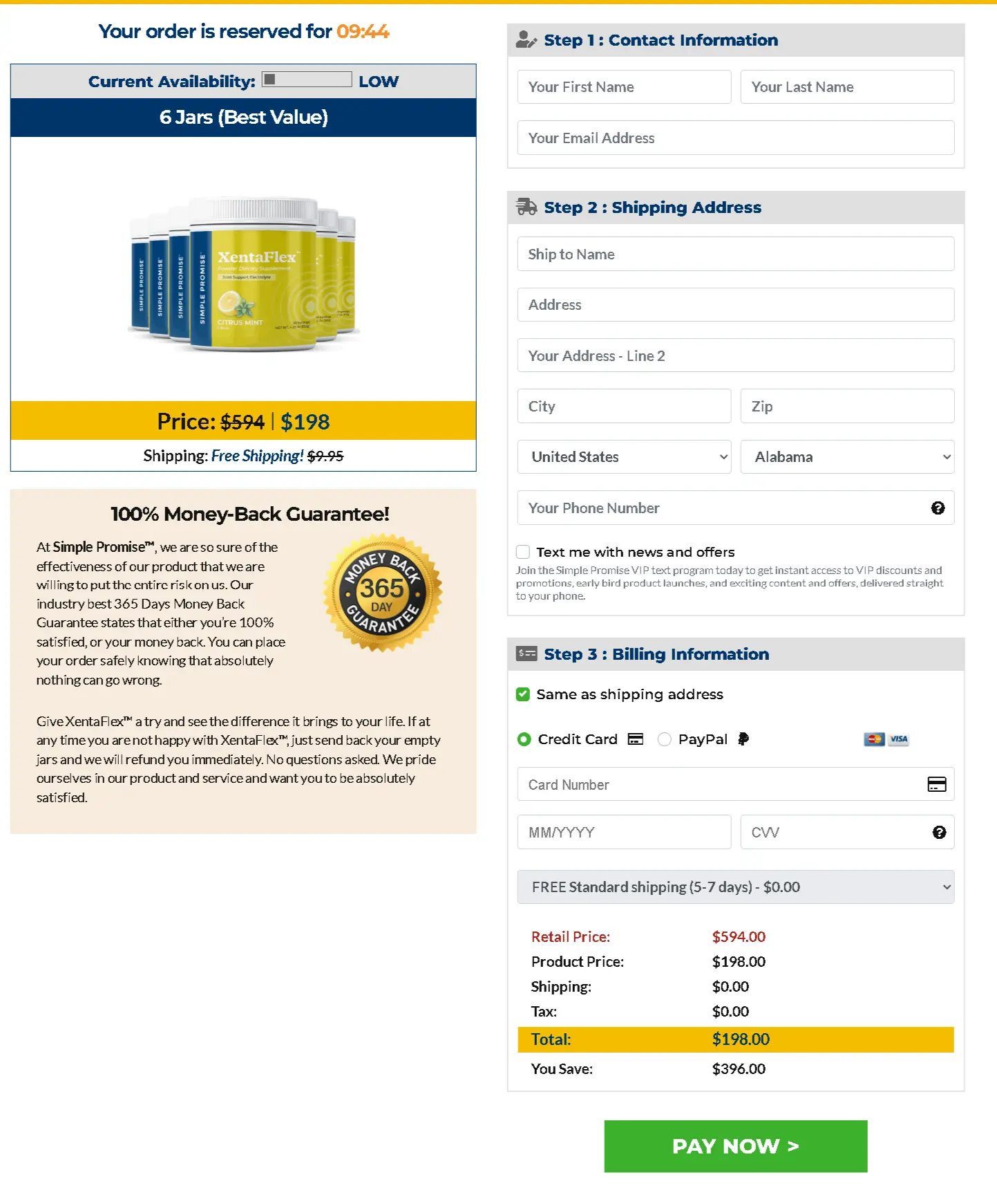 XentaFlex Secure Checkout Page